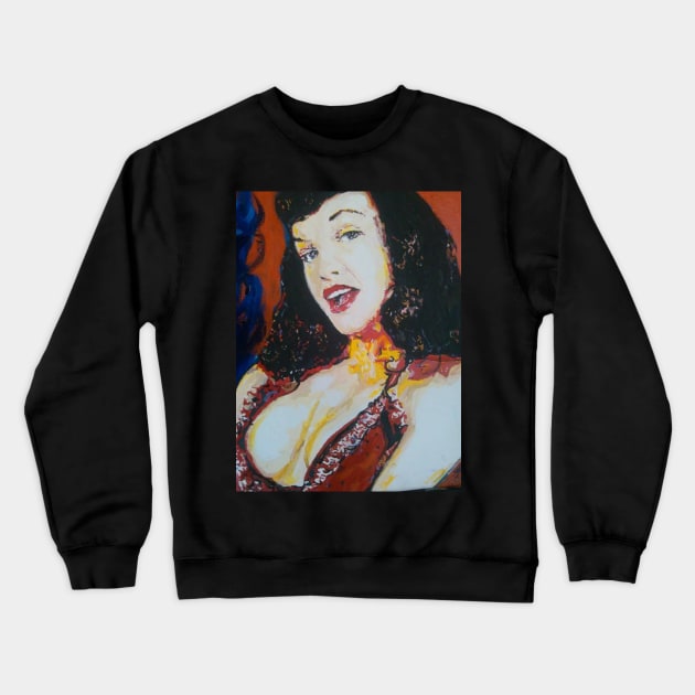 Bettie Page Crewneck Sweatshirt by Mike Nesloney Art